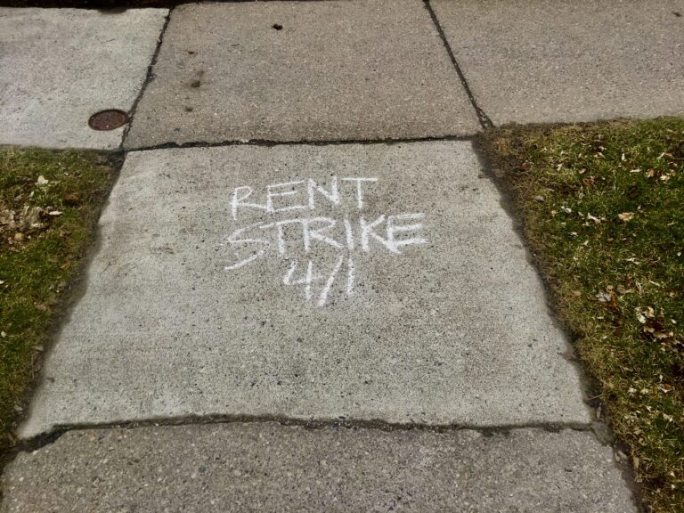 'Rent Strike' graffiti, Cottage Street, Buffalo, New York - 20200324